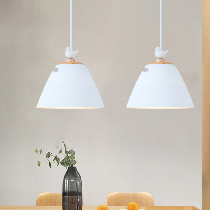 Contemporary Tapered Metal Pendant Ceiling Light - 1 In Grey White And Yellow