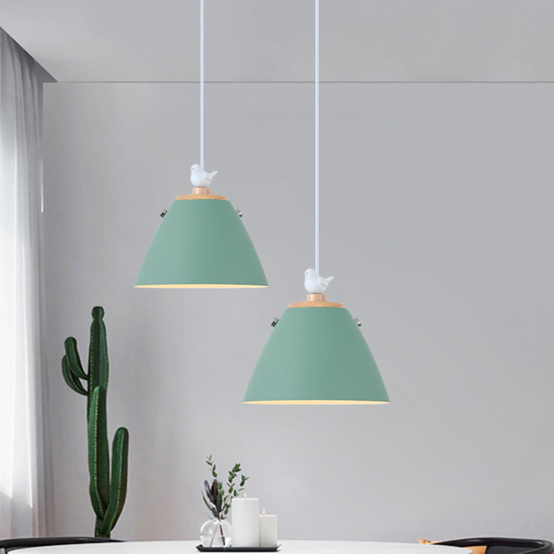 Contemporary Tapered Metal Pendant Ceiling Light - 1 In Grey White And Yellow