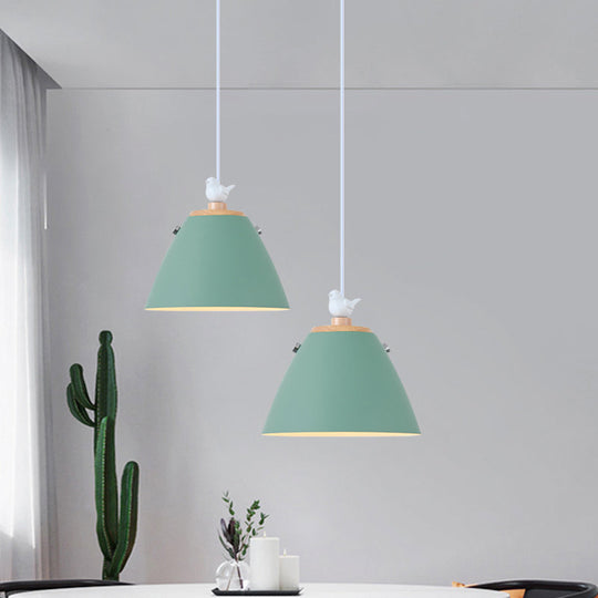 Contemporary Tapered Metal Pendant Ceiling Light - 1 In Grey White And Yellow