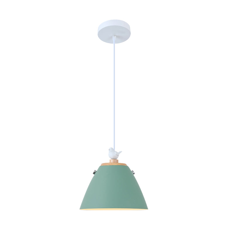 Contemporary Tapered Metal Pendant Ceiling Light - 1 In Grey White And Yellow Green