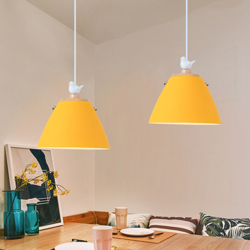 Contemporary Tapered Metal Pendant Ceiling Light - 1 In Grey White And Yellow