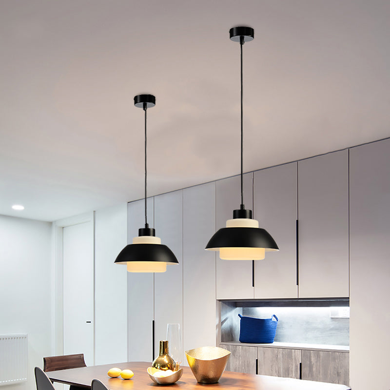 Stylish Black/White Flared Shade Hanging Lamp - Macaron 1 Light Pendant For Dining Room
