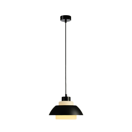 Stylish Black/White Flared Shade Hanging Lamp - Macaron 1 Light Pendant For Dining Room Black