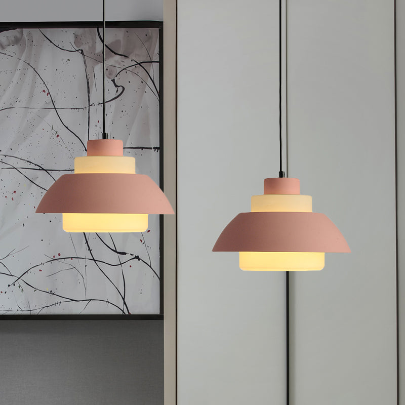 Modern Black/White Flared Shade Pendant Lamp: Macaron Stylish 1 Light Metallic Lighting For Dining