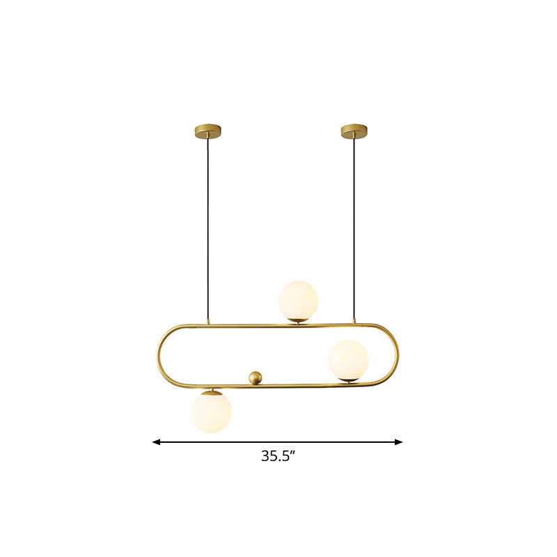 Modern Opal Glass Oblong Chandelier Ceiling/Island Light Fixture With 3/4 Black/Gold Lights For