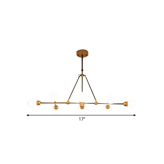 Brass Finish Island Light With Orb Shade - 8-Light Metal Hanging Lamp For Dining Room