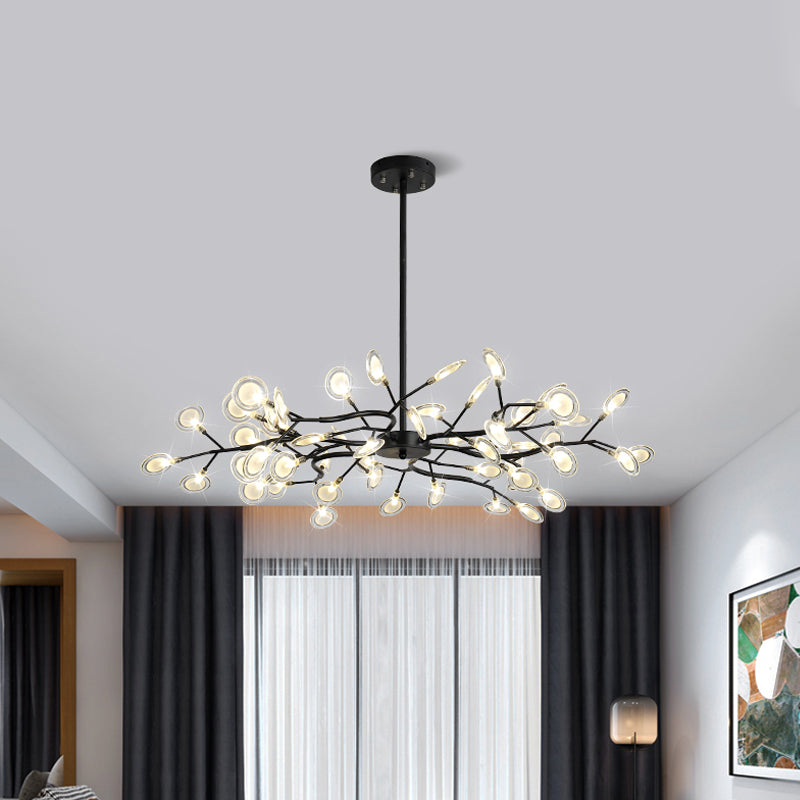 Modern Branching Chandelier: Metallic Multi-Light Suspension Lamp In Black