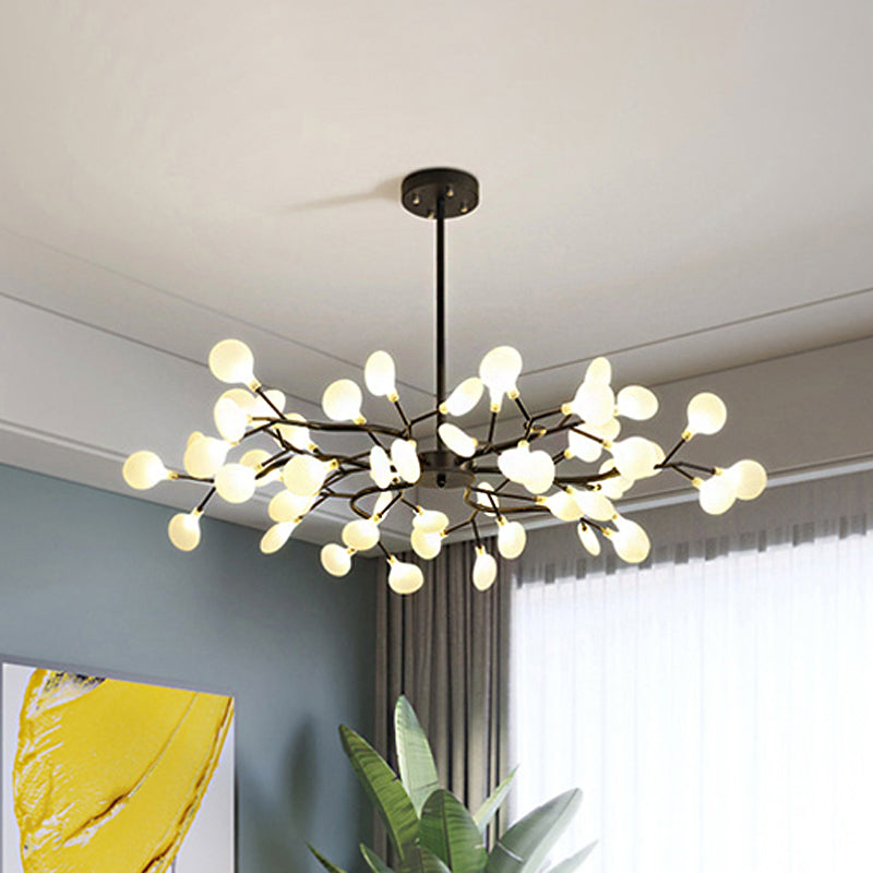 Frosted Black Branch Chandelier - Modern Metallic Suspended Light For Restaurants
