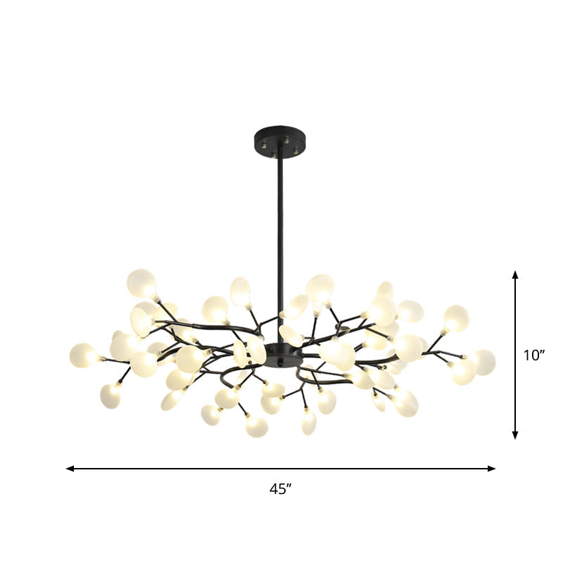 Frosted Black Branch Chandelier - Modern Metallic Suspended Light For Restaurant