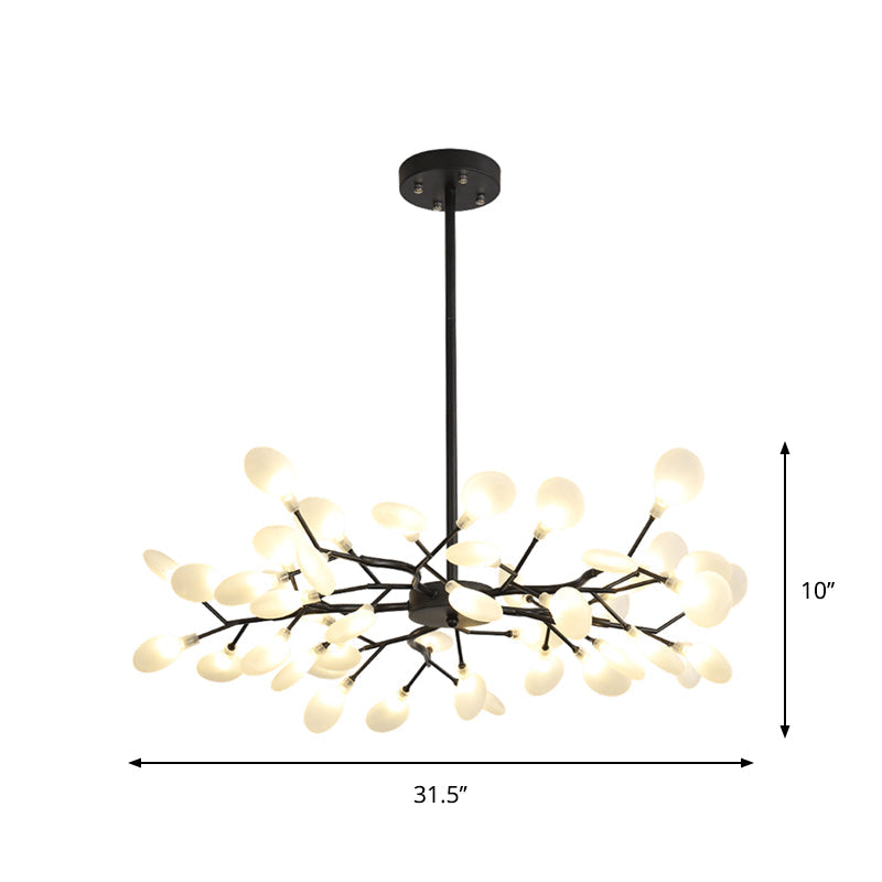 Frosted Black Branch Chandelier - Modern Metallic Suspended Light For Restaurants