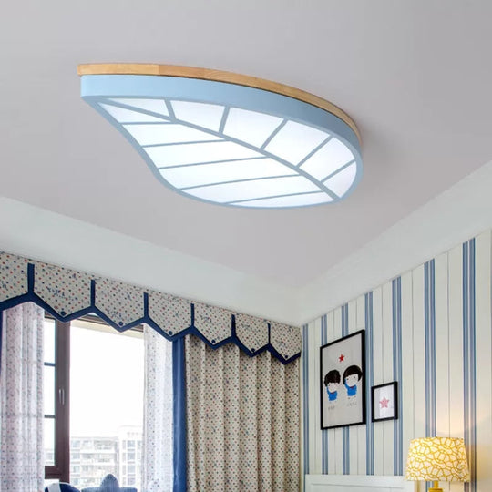 Blue Leaf Led Ceiling Lamp For Childs Bedroom - Cartoon Acrylic Flush Mount Light / 16 White