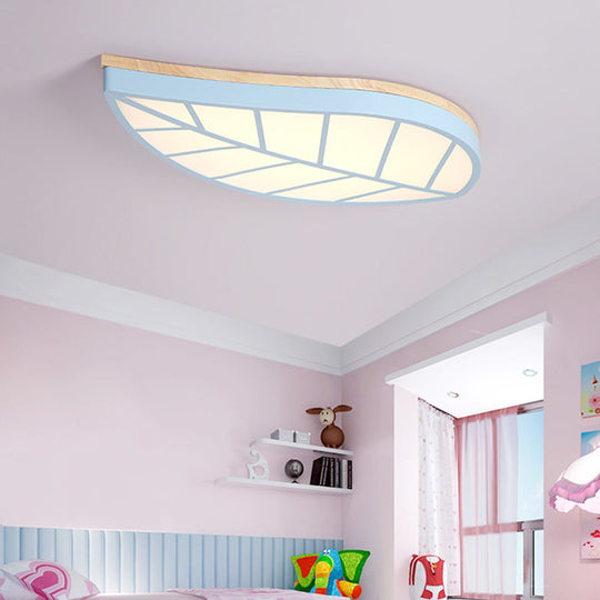 Blue Leaf Led Ceiling Lamp For Child’s Bedroom - Cartoon Acrylic Flush Mount Light / 16’ Warm