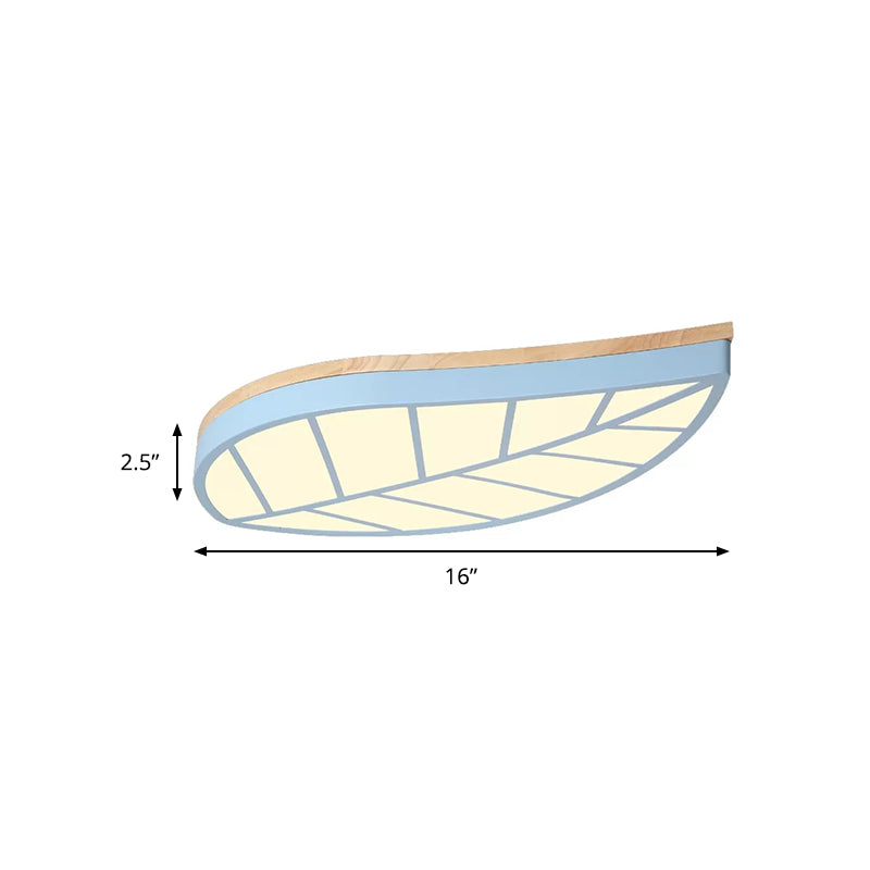 Blue Leaf Led Ceiling Lamp For Childs Bedroom - Cartoon Acrylic Flush Mount Light