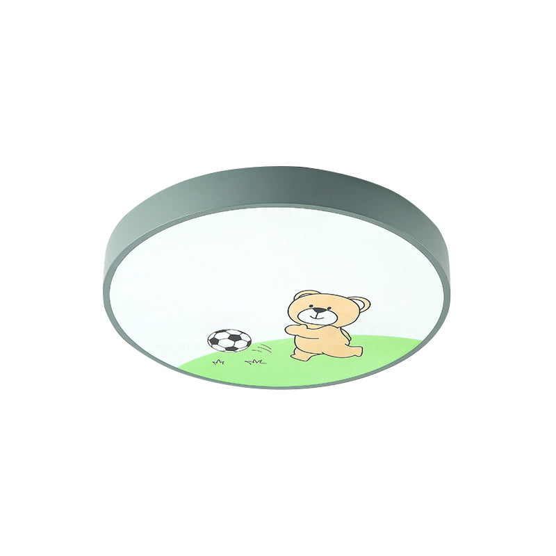 Green Acrylic Circular Ceiling Light With Playful Bear Macaron Lamp For Boys Bedroom