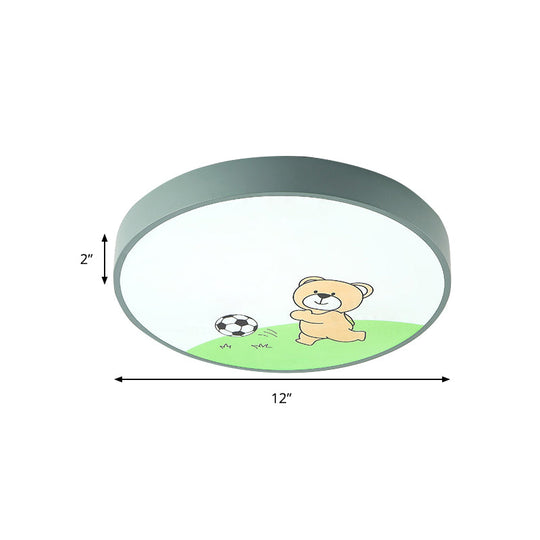 Green Acrylic Circular Ceiling Light With Playful Bear Macaron Lamp For Boys’ Bedroom