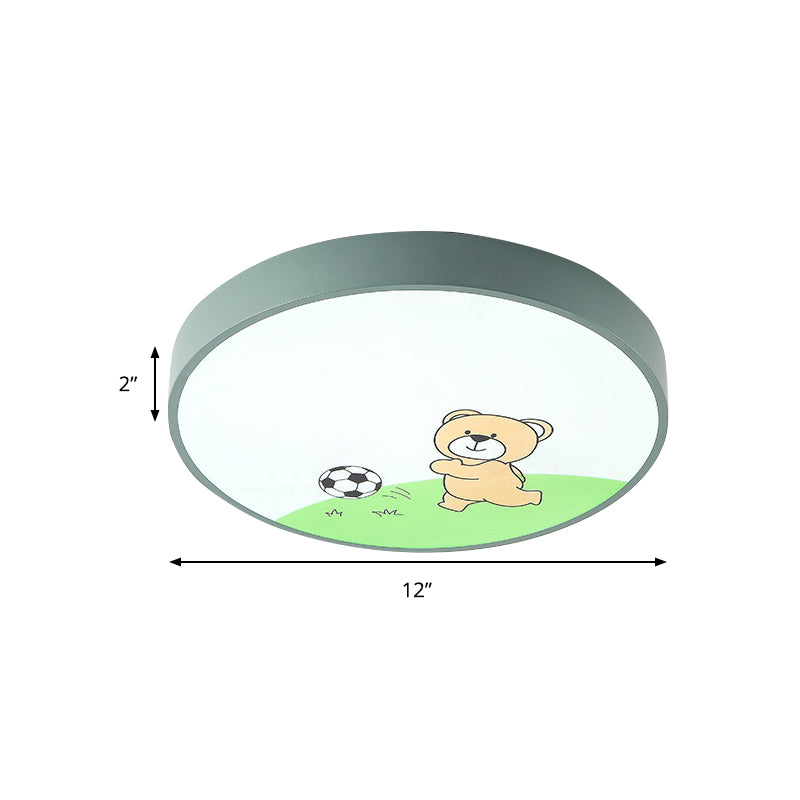 Green Acrylic Circular Ceiling Light With Playful Bear Macaron Lamp For Boys Bedroom