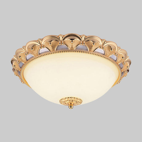 14’/16’ W Led Flushmount Classic Style Gold Ceiling Light Fixture With Opaline Glass Cloche