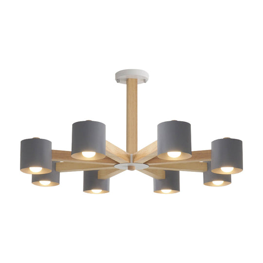 Modern Wood Cylindrical Kids Bedroom Pendant Light With Shade - Ceiling Chandelier