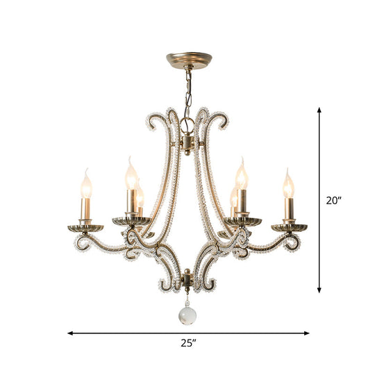 Crystal Bead Coated Chandelier - 6 Lights Countryside Silver Candle Style Ideal For Living Room