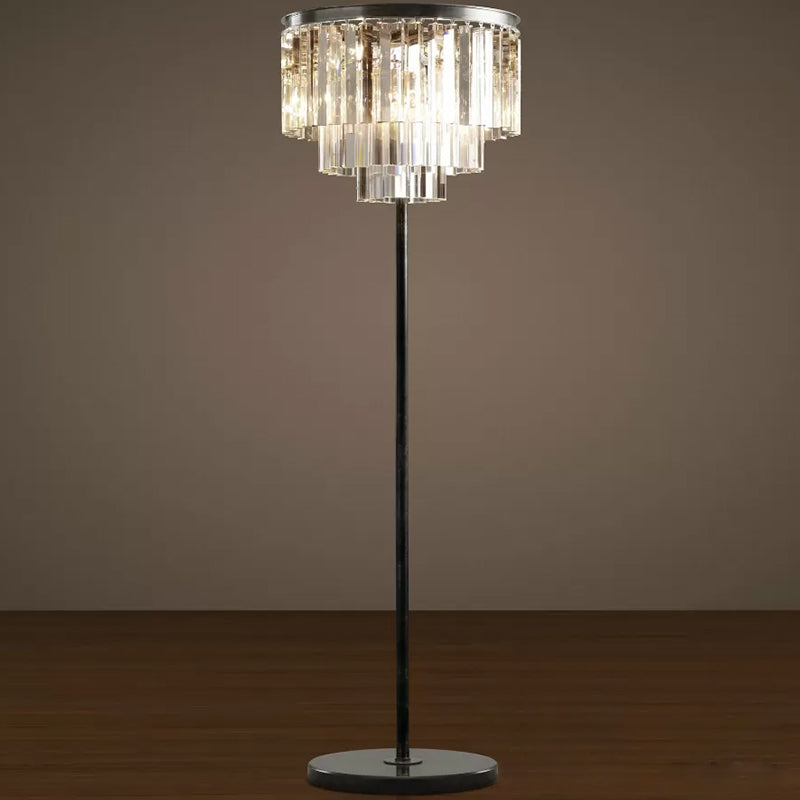 Rustic 5-Bulb Crystal Block Floor Light In Black For Living Room