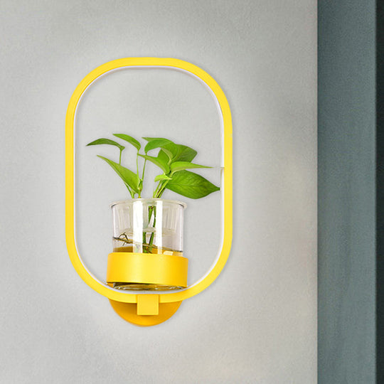 Macaron Metal Led Wall Sconce With Plant Pot For Bedroom - Grey/Yellow/Blue