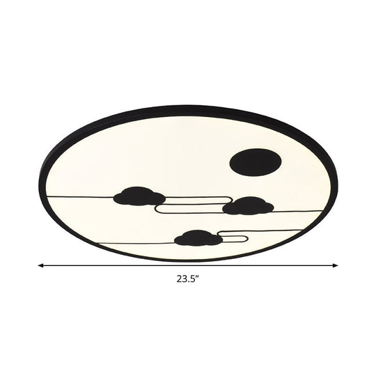 Circle Kindergarten Led Ceiling Light With Moon & Cloud Design - Flush Mount Acrylic Cartoon Fixture