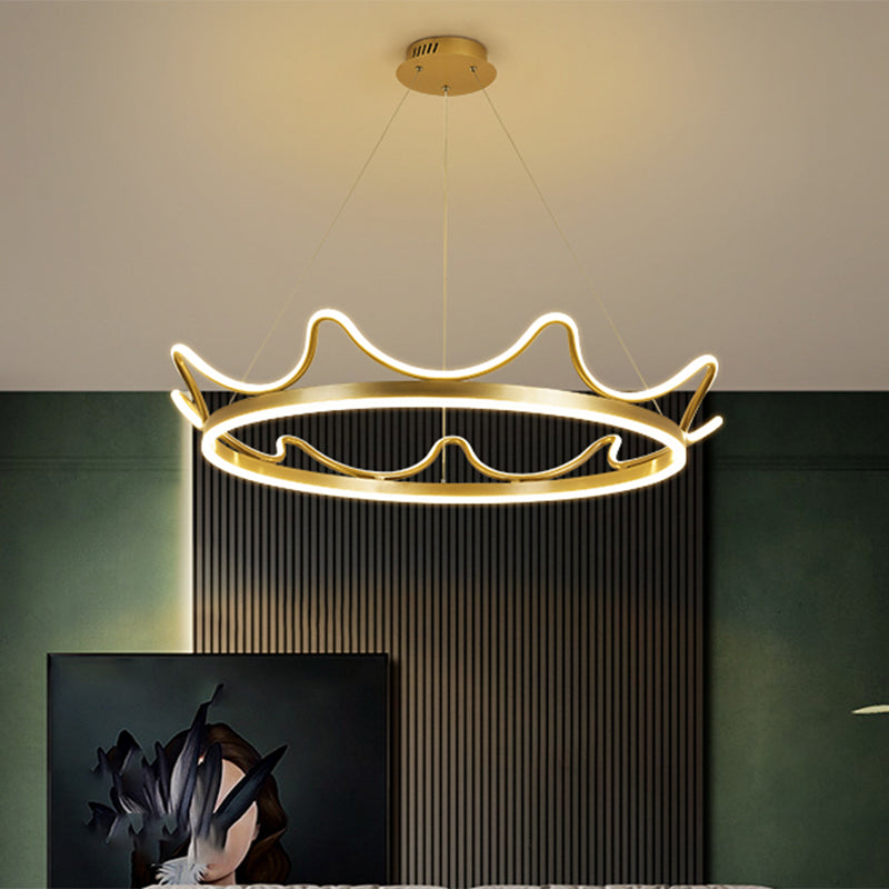 Modern Gold Crown Chandelier - Stylish 20.5’/27.5’ Dia Led Pendant Light In Warm/White