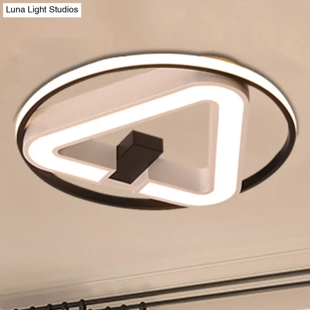 19/22 Triangle Bedroom Ceiling Lamp Acrylic Led Flush Mount Light Fixture In Black/White