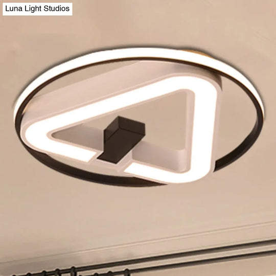 19/22 Triangle Bedroom Ceiling Lamp Acrylic Led Flush Mount Light Fixture In Black/White