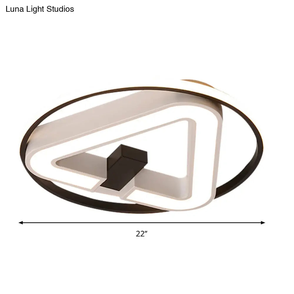 19/22 Triangle Bedroom Ceiling Lamp Acrylic Led Flush Mount Light Fixture In Black/White