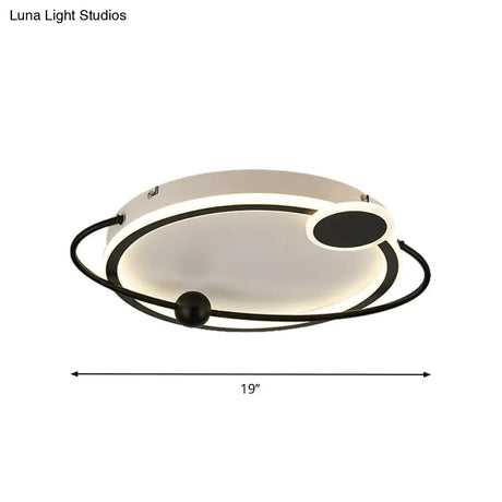 19’/23.5’ Modern Metallic Led Flush Mount Lamp In Black With Warm/White Light