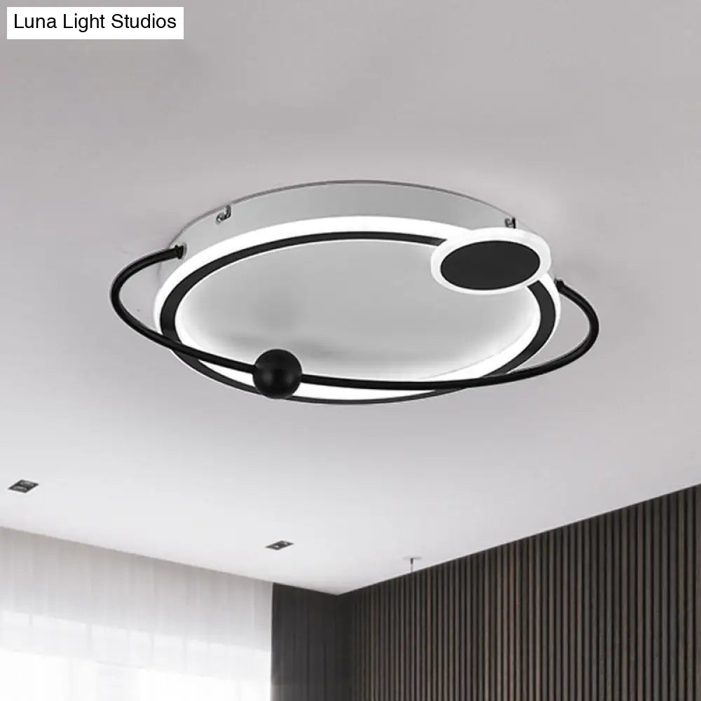 19’/23.5’ Modern Metallic Led Flush Mount Lamp In Black With Warm/White Light / 19’ White