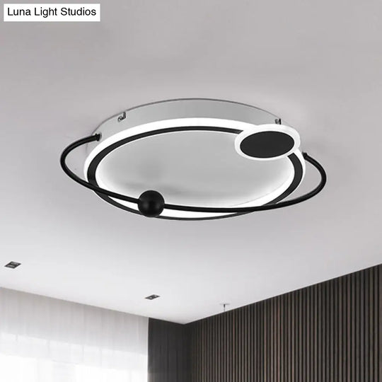 19’/23.5’ Modern Metallic Led Flush Mount Lamp In Black With Warm/White Light / 19’ White