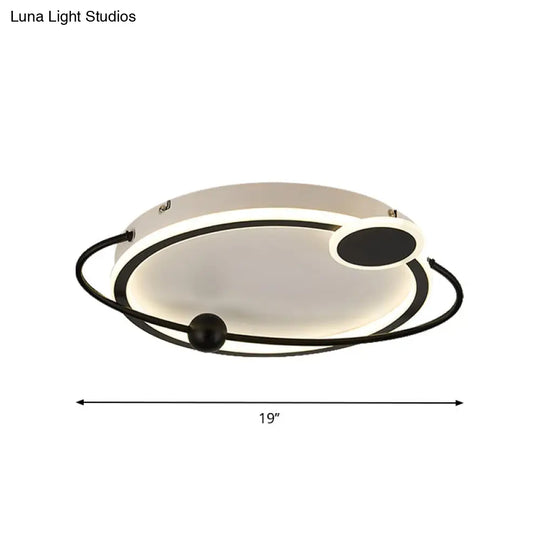 19’/23.5’ Modern Metallic Led Flush Mount Lamp In Black With Warm/White Light