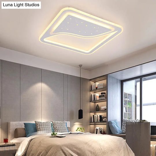 19’/35.5’ W Super Thin Flush Mount Light White Finish Led Indoor With Warm/White Lighting -