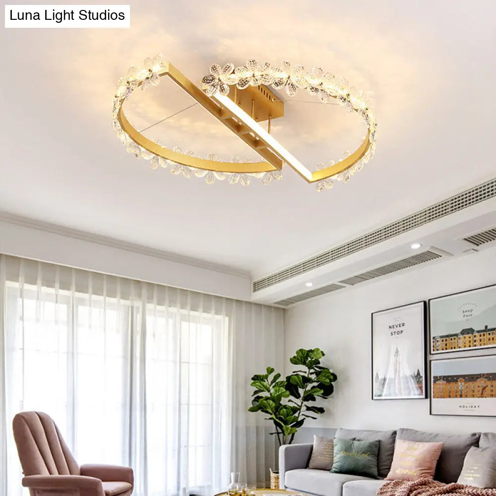 19.5/29 Petal Crystal Led Ceiling Mounted Fixture - Gold Flush Mount Lighting In Warm/White/3 Color