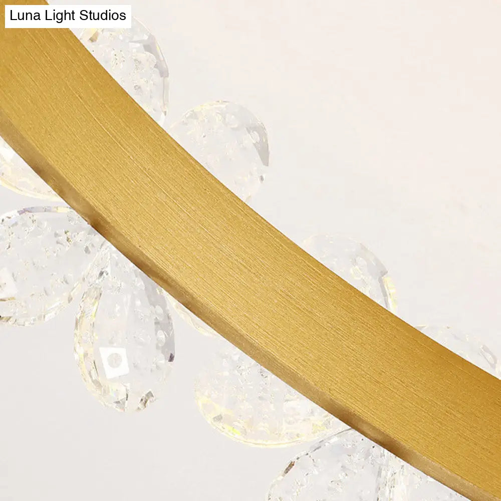 19.5/29 Petal Crystal Led Ceiling Mounted Fixture - Gold Flush Mount Lighting In Warm/White/3 Color