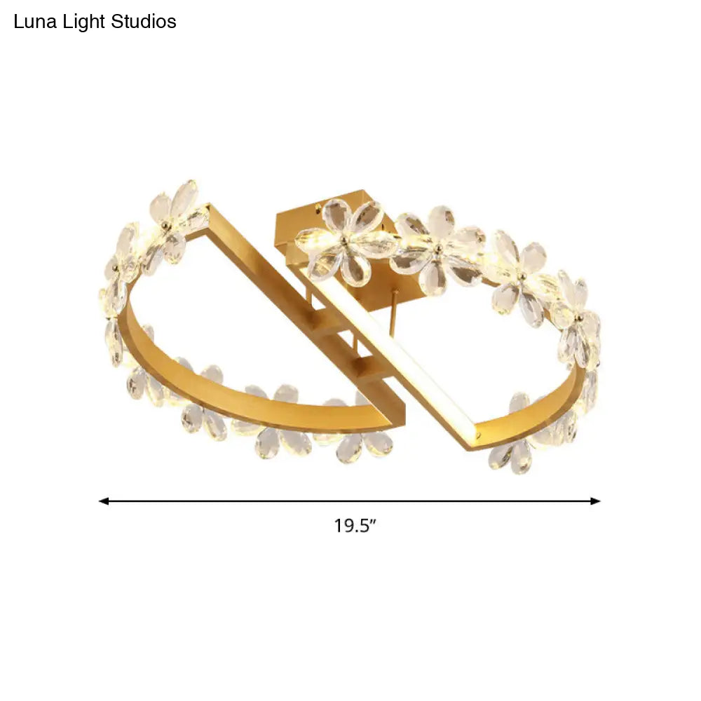 19.5/29 Petal Crystal Led Ceiling Mounted Fixture - Gold Flush Mount Lighting In Warm/White/3 Color