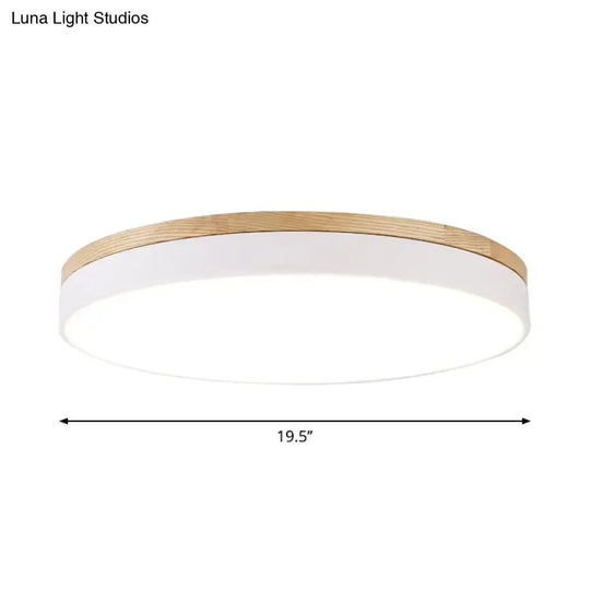 Minimalist White Led Acrylic Flushmount Ceiling Light With Wood Canopy - 12’/16’/19.5’ Diameter