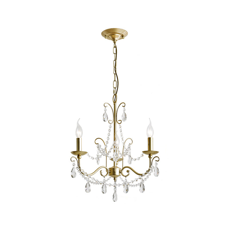 Traditional Candle Hanging Lamp Metal Chandelier (3/6 Heads) In Champagne With Crystal Decor