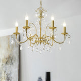 Traditional Candle Hanging Lamp Metal Chandelier (3/6 Heads) In Champagne With Crystal Decor