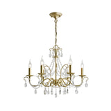 Traditional Candle Hanging Lamp Metal Chandelier (3/6 Heads) In Champagne With Crystal Decor