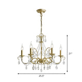 Traditional Candle Hanging Lamp Metal Chandelier (3/6 Heads) In Champagne With Crystal Decor