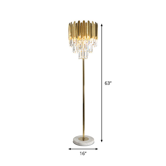 Minimal Crystal Rod Gold Living Room Floor Lamp - Tiered Shaped Lighting