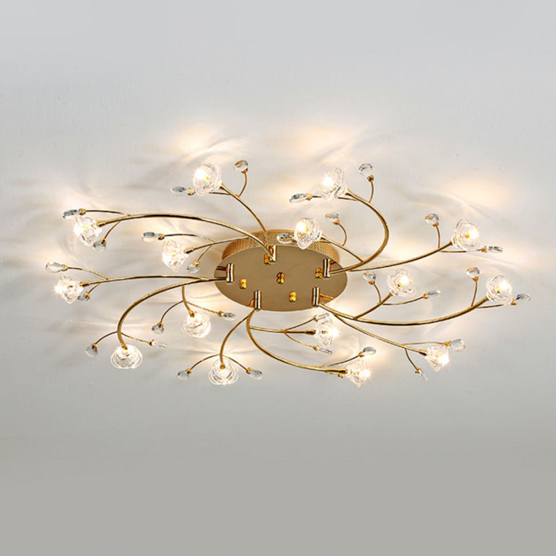 Gold Crystal Spiral Branch Flush Ceiling Lamp - Minimalist 15 - Head Mounted Light’