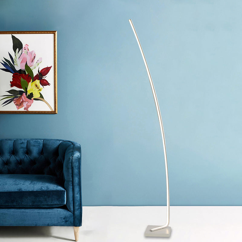 Minimalist Metal Curved Linear Led Floor Light With Foot Switch - Black/White/Gold Stand Up Lamp