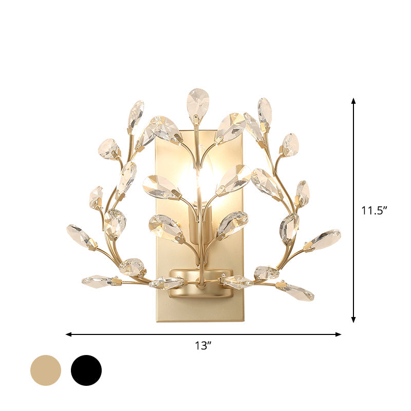 Modern Branch Wall Mount Light With Clear K9 Crystal Sconce - 1 Bulb Black/Gold Living Room Lighting