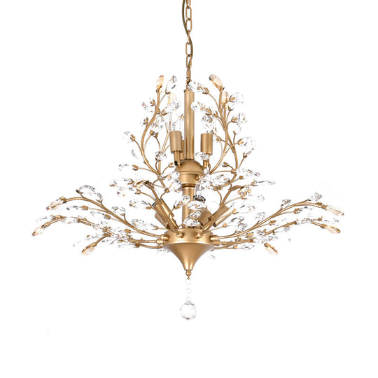 Rustic Crystal Suspension Pendant Light - Gold Tree Design 8-Bulb Chandelier Dining Table Ceiling