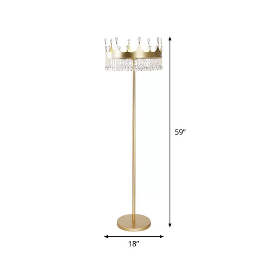 Traditional Crown Faceted Crystal Floor Lamp - 3-Bulb Lighting In Champagne For Living Room