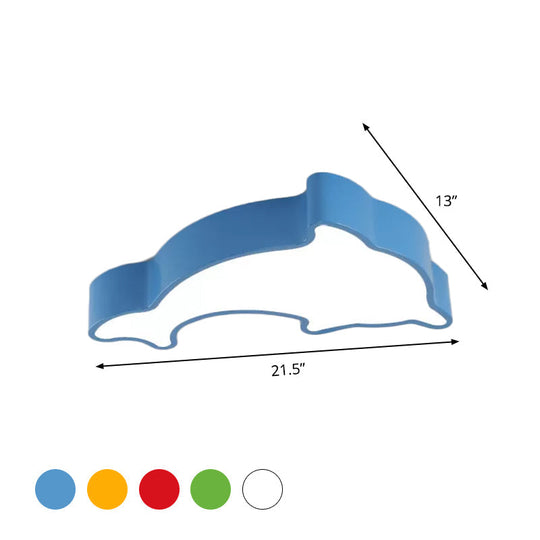 Dolphin Led Ceiling Light For Children’s Bedroom - White/Red/Yellow Acrylic Flush Mount Fixture